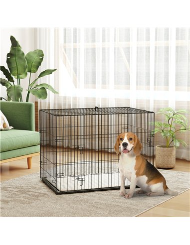 PawHut Foldable Dog Crate with 2 Doors with Tray, Soft Cushion, for Large Medium Dogs, 91 x 62 x 68, Black