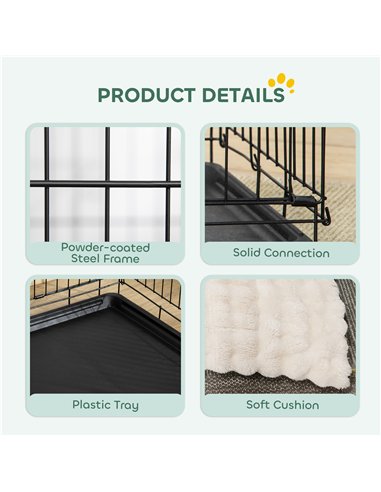 PawHut Foldable Dog Crate with 2 Doors with Tray, Soft Cushion, for Large Medium Dogs, 91 x 62 x 68, Black