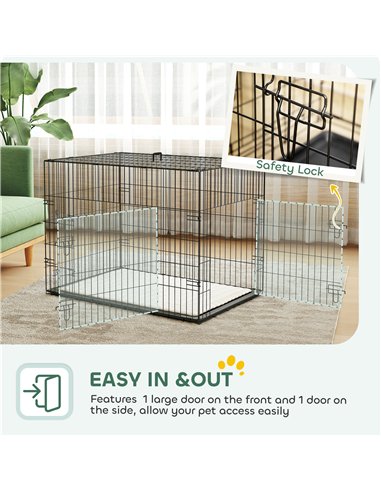 PawHut Foldable Dog Crate with 2 Doors with Tray, Soft Cushion, for Large Medium Dogs, 91 x 62 x 68, Black