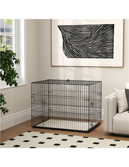PawHut Foldable Dog Crate with 2 Doors with Tray, Soft Cushion, for Large Medium Dogs, 91 x 62 x 68, Black - pic 142587 | FastDaddyshop