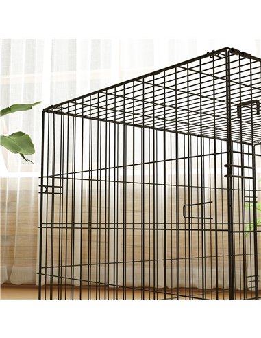 PawHut Foldable Dog Crate with 2 Doors with Tray, Soft Cushion, for Large Medium Dogs, 91 x 62 x 68, Black