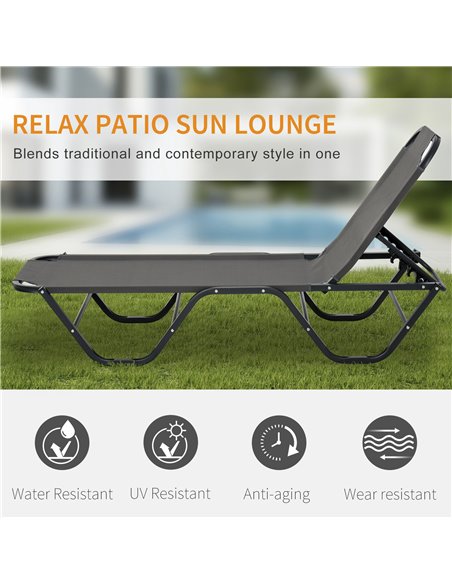 Outsunny Sun Lounger Relaxer Recliner with 5-Position Adjustable Backrest Lightweight Frame for Pool or Sun Bathing Grey - pic 14259 | FastDaddyshop