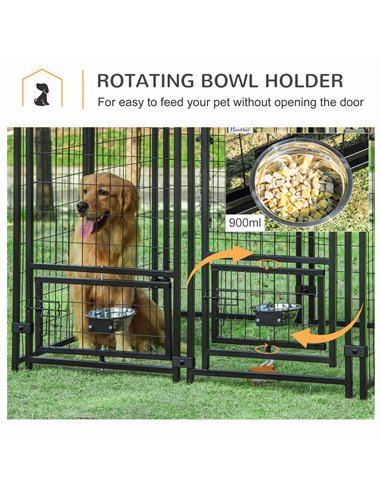 PawHut Outdoor Dog Kennel with Rotating Bowl Holders, Water and UV-Resistant Cover for Medium & Small Dogs, Red