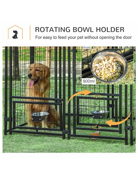PawHut Outdoor Dog Kennel with Rotating Bowl Holders, Water and UV-Resistant Cover for Medium & Small Dogs, Red - pic 142593 | FastDaddyshop