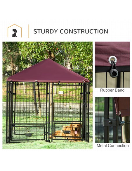 PawHut Outdoor Dog Kennel with Rotating Bowl Holders, Water and UV-Resistant Cover for Medium & Small Dogs, Red - pic 142594 | FastDaddyshop