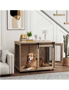 PawHut Dog Crate Furniture with Sliding Door for Large Dogs, 98 x 60 x 78cm, Walnut Brown 2