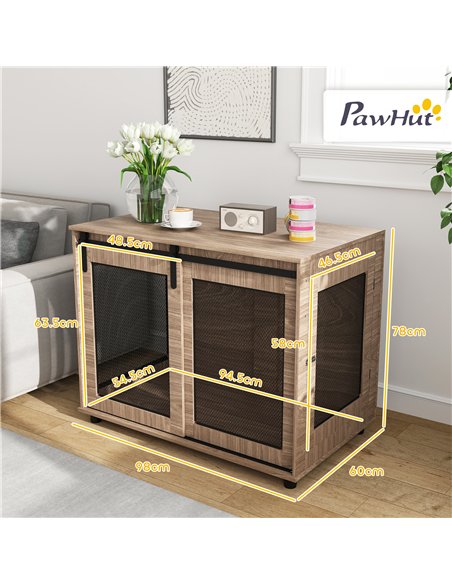 PawHut Dog Crate Furniture with Sliding Door for Large Dogs, 98 x 60 x 78cm, Walnut Brown - pic 142600 | FastDaddyshop