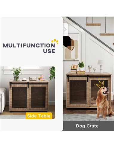 PawHut Dog Crate Furniture with Sliding Door for Large Dogs, 98 x 60 x 78cm, Walnut Brown
