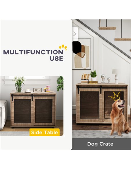 PawHut Dog Crate Furniture with Sliding Door for Large Dogs, 98 x 60 x 78cm, Walnut Brown - pic 142601 | FastDaddyshop