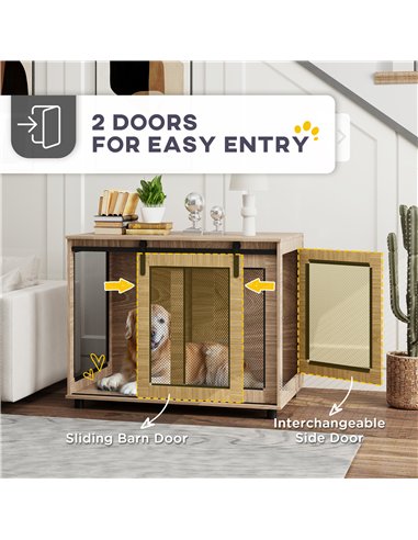 PawHut Dog Crate Furniture with Sliding Door for Large Dogs, 98 x 60 x 78cm, Walnut Brown