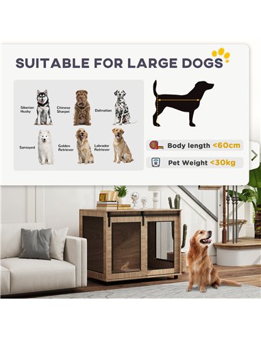 PawHut Dog Crate Furniture with Sliding Door for Large Dogs, 98 x 60 x 78cm, Walnut Brown