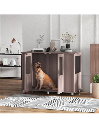PawHut Dog Crate Table for Medium and Large Dogs with Magnetic Door for Indoor Use, 116 x 60 x 87 cm, Purple