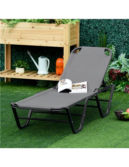Outsunny Sun Lounger Relaxer Recliner with 5-Position Adjustable Backrest Lightweight Frame for Pool or Sun Bathing Grey - pic 14262 | FastDaddyshop