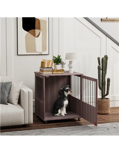 PawHut Dog Crate Table for Medium and Large Dogs with Magnetic Door for Indoor Use, 60 x 55 x 70 cm, Purple