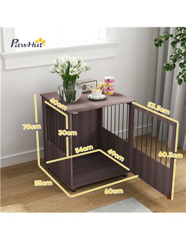 PawHut Dog Crate Table for Medium and Large Dogs with Magnetic Door for Indoor Use, 60 x 55 x 70 cm, Purple