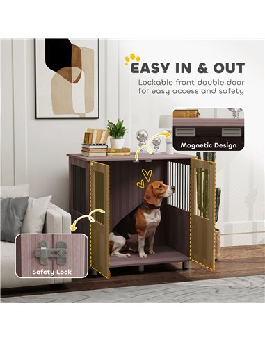 PawHut Dog Crate Table for Medium and Large Dogs with Magnetic Door for Indoor Use, 85 x 55 x 75 cm, Purple