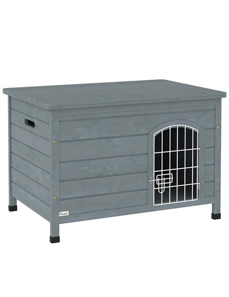PawHut Wooden Dog House with Removable Bottom, Wire Door, Openable Top, Pet Shelter for Small Dog, 80 x 55 x 53.5cm, Dark Grey - pic 142643 | FastDaddyshop
