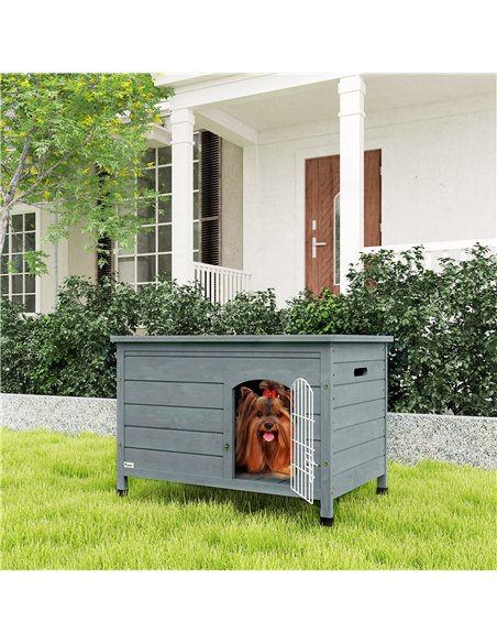 PawHut Wooden Dog House with Removable Bottom, Wire Door, Openable Top, Pet Shelter for Small Dog, 80 x 55 x 53.5cm, Dark Grey - pic 142644 | FastDaddyshop