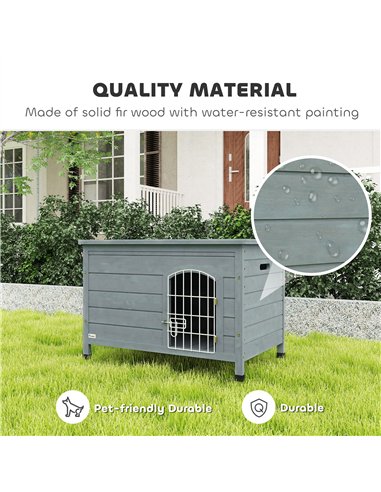 PawHut Wooden Dog House with Removable Bottom, Wire Door, Openable Top, Pet Shelter for Small Dog, 80 x 55 x 53.5cm, Dark Grey