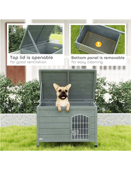 PawHut Wooden Dog House with Removable Bottom, Wire Door, Openable Top, Pet Shelter for Small Dog, 80 x 55 x 53.5cm, Dark Grey - pic 142647 | FastDaddyshop
