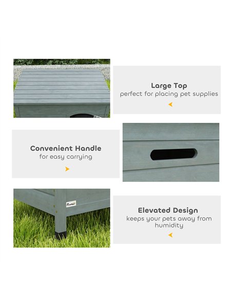 PawHut Wooden Dog House with Removable Bottom, Wire Door, Openable Top, Pet Shelter for Small Dog, 80 x 55 x 53.5cm, Dark Grey - pic 142648 | FastDaddyshop