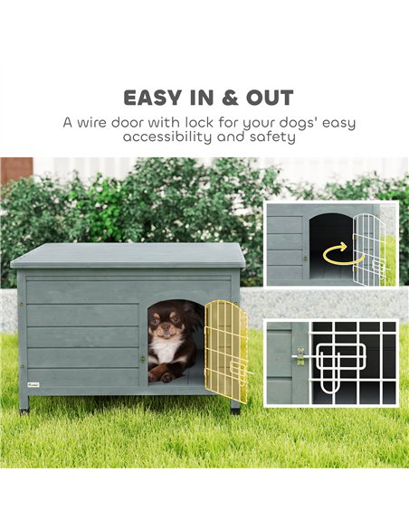 PawHut Wooden Dog House with Removable Bottom, Wire Door, Openable Top, Pet Shelter for Small Dog, 80 x 55 x 53.5cm, Dark Grey - pic 142649 | FastDaddyshop