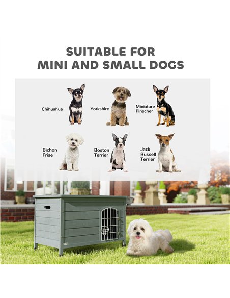 PawHut Wooden Dog House with Removable Bottom, Wire Door, Openable Top, Pet Shelter for Small Dog, 80 x 55 x 53.5cm, Dark Grey - pic 142650 | FastDaddyshop