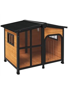 PawHut Wooden Dog Kennel with Removable Floor, Asphalt and Openable Roof, Giant Window for Large Dogs, Yellow