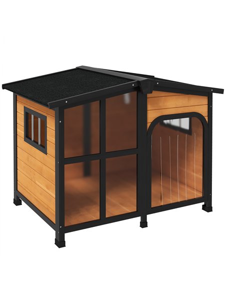 PawHut Wooden Dog Kennel with Removable Floor, Asphalt and Openable Roof, Giant Window for Large Dogs, Yellow - pic 142652 | FastDaddyshop