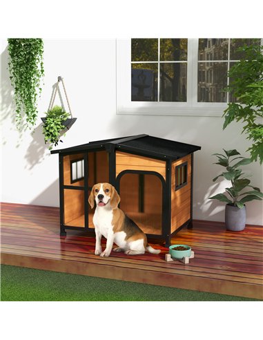 PawHut Wooden Dog Kennel with Removable Floor, Asphalt and Openable Roof, Giant Window for Large Dogs, Yellow