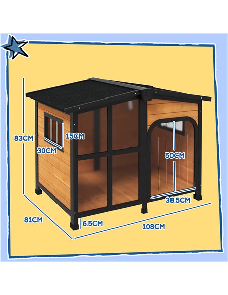 PawHut Wooden Dog Kennel with Removable Floor, Asphalt and Openable Roof, Giant Window for Large Dogs, Yellow - pic 142654 | FastDaddyshop