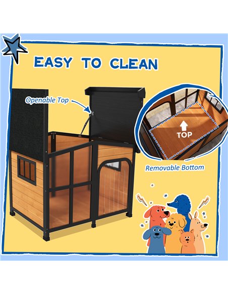 PawHut Wooden Dog Kennel with Removable Floor, Asphalt and Openable Roof, Giant Window for Large Dogs, Yellow - pic 142656 | FastDaddyshop