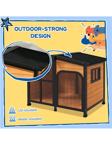 PawHut Wooden Dog Kennel with Removable Floor, Asphalt and Openable Roof, Giant Window for Large Dogs, Yellow