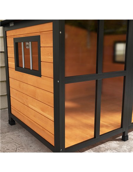 PawHut Wooden Dog Kennel with Removable Floor, Asphalt and Openable Roof, Giant Window for Large Dogs, Yellow - pic 142660 | FastDaddyshop