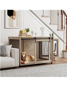 PawHut Dog Crate Furniture with Sliding Door for Extra Large Dogs, 118 x 75.5 x 82cm, Walnut Brown 2