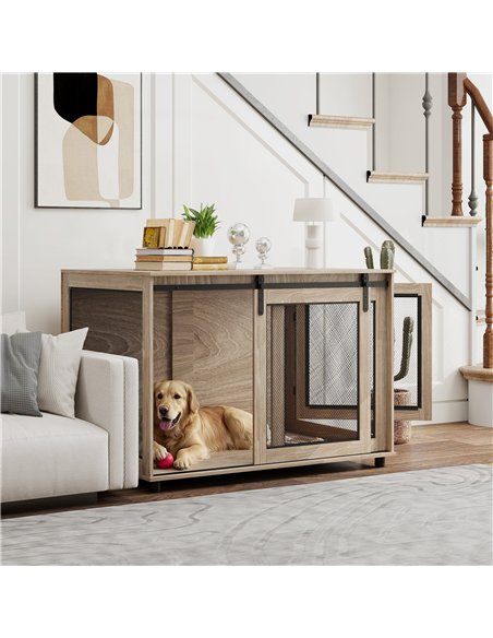 PawHut Dog Crate Furniture with Sliding Door for Extra Large Dogs, 118 x 75.5 x 82cm, Walnut Brown - pic 142662 | FastDaddyshop