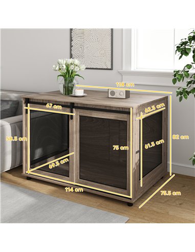 PawHut Dog Crate Furniture with Sliding Door for Extra Large Dogs, 118 x 75.5 x 82cm, Walnut Brown