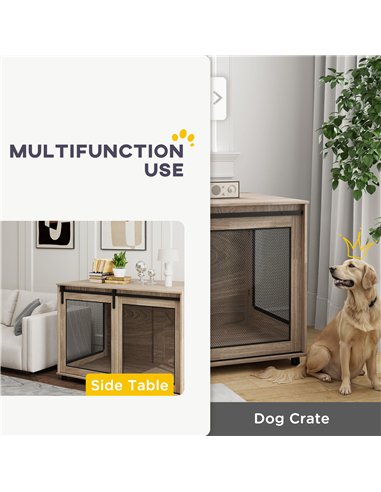 PawHut Dog Crate Furniture with Sliding Door for Extra Large Dogs, 118 x 75.5 x 82cm, Walnut Brown