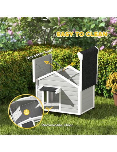 PawHut Wooden Dog House Outdoor with Openable Roof, Removable Floor, Curtain, Elevated Feet, for Medium Dogs, Light Grey