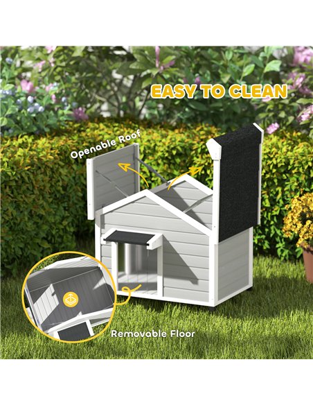PawHut Wooden Dog House Outdoor with Openable Roof, Removable Floor, Curtain, Elevated Feet, for Medium Dogs, Light Grey - pic 142675 | FastDaddyshop