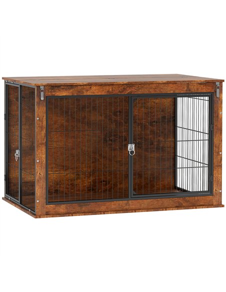 PawHut Dog Crate Furniture with Flip-up Top, 2 Doors, for Extra Large Dogs, 118 x 75 x 77cm, Rustic Brown - pic 142679 | FastDaddyshop