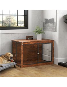 PawHut Dog Crate Furniture with Flip-up Top, 2 Doors, for Extra Large Dogs, 118 x 75 x 77cm, Rustic Brown 2