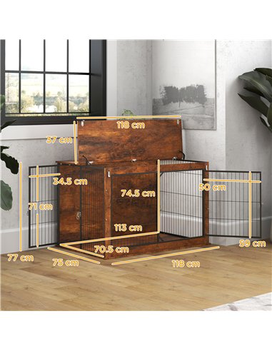 PawHut Dog Crate Furniture with Flip-up Top, 2 Doors, for Extra Large Dogs, 118 x 75 x 77cm, Rustic Brown