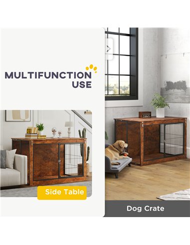 PawHut Dog Crate Furniture with Flip-up Top, 2 Doors, for Extra Large Dogs, 118 x 75 x 77cm, Rustic Brown