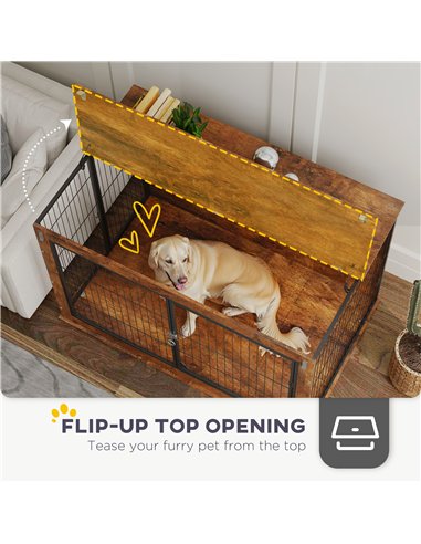 PawHut Dog Crate Furniture with Flip-up Top, 2 Doors, for Extra Large Dogs, 118 x 75 x 77cm, Rustic Brown