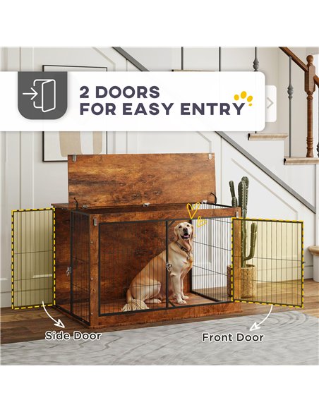 PawHut Dog Crate Furniture with Flip-up Top, 2 Doors, for Extra Large Dogs, 118 x 75 x 77cm, Rustic Brown - pic 142684 | FastDaddyshop