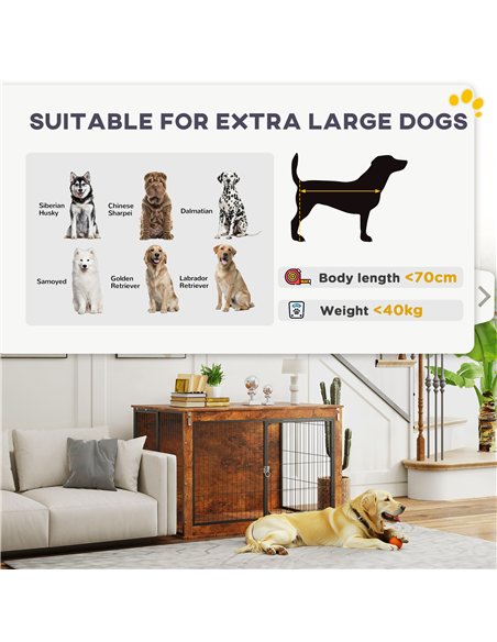 PawHut Dog Crate Furniture with Flip-up Top, 2 Doors, for Extra Large Dogs, 118 x 75 x 77cm, Rustic Brown - pic 142687 | FastDaddyshop