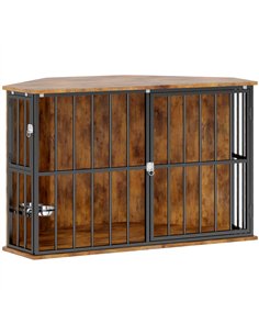 PawHut Corner Dog Crate Furniture with 2 Bowls, Lockable Doors, for Small Medium Dogs, Rustic Brown