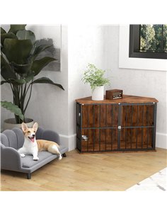 PawHut Corner Dog Crate Furniture with 2 Bowls, Lockable Doors, for Small Medium Dogs, Rustic Brown 2