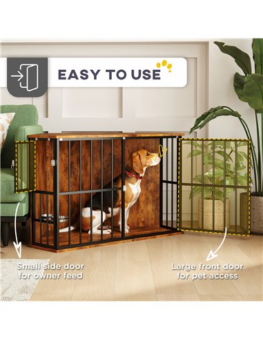 PawHut Corner Dog Crate Furniture with 2 Bowls, Lockable Doors, for Small Medium Dogs, Rustic Brown